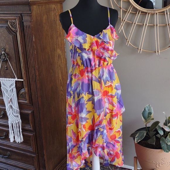 Sophia Sophia Vergara Faux Wrap Ruffled Spaghetti Strap Hi‎ Low Dress Sz M - Picture 1 of 15